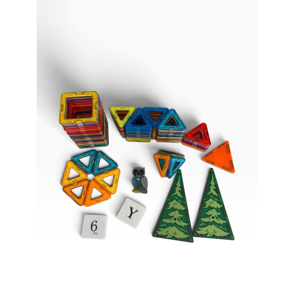 MAGFORMERS 70 pc Magnetic Tiles Building Set Lot OWL Figure Trees Triangles READ
